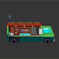 Green Mobile Food Truck Design With Red Roof Menu Board And Windows