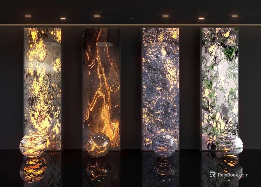Modern Luxurious Background Wall Design With Various Natural Stone Textures And Circular Decorative Ornaments 3d model 