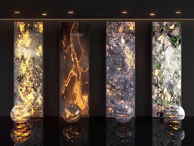Modern Luxurious Background Wall Design With Various Natural Stone Textures And Circular Decorative Ornaments 3d model