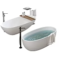 Modern Freestanding White Bathtub Design With Shelf Faucet And Towel