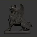 Shiny Metal Winged Lion Statue In Sitting Pose With Decorative Base
