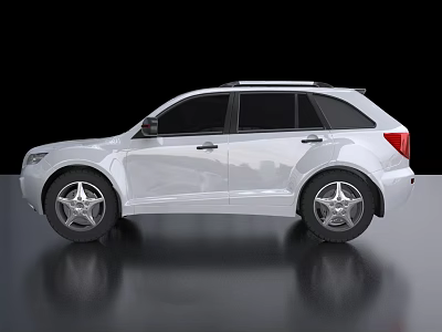 White SUV Car With Shiny Exterior Silver Wheels And Side View Reflection 3d model