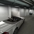 Indoor Parking Lot With Convertible Car People Inside And Bright Ceiling Lighting