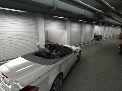 Indoor Parking Lot With Convertible Car People Inside And Bright Ceiling Lighting 3d model