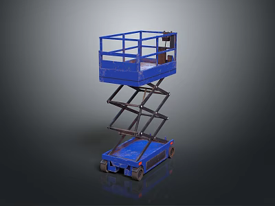 Blue Scissor Lift Mobile Hydraulic Platform With Safety Rail And Wheels 3d model