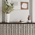 Modern Elegant Entryway Console Table with Gold Legs Grid Panel and Vase Plants Decor 3d model