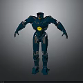 Blue Robot Character With Mechanical Armor Yellow Core And Humanoid Structure 3d model