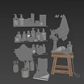 Modern Bathroom Accessories With Shelves Bottles Hanging Towel Hair Dryer And Green Plant