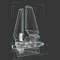 Futuristic Weapon 3D Model with Metallic Structure and Tall Angular Design on Dark Background