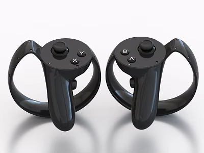 Black Dual VR Controllers With Ring Design For Computer Gaming And Joystick Buttons 3d model