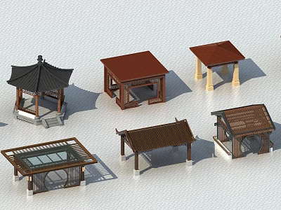 Diverse Traditional And Modern Pavilion Structures With Various Roof Designs And Bases 3d model