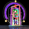 Abstract Colorful Neon Pipe Installation With Circular Frame And Spherical Decorations 3d model