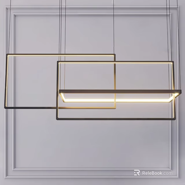 Modern Geometric Rectangular Pendant Lights With Illuminated Metal Frame For Interior Decor 3d model