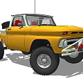 Vintage Yellow Pickup Truck with Large Off Road Tires and Metal Front Bumper