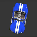 Blue and White Convertible Sports Car with White Stripes and Open Top Design