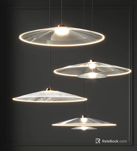 Modern Transparent Pendant Lights With Layered Design And Soft Warm Illumination 3d model 