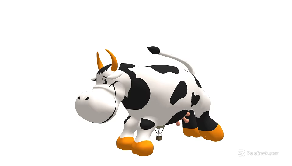 Cute Black And White Cartoon Cow With Yellow Horns And Hooves 3d model 