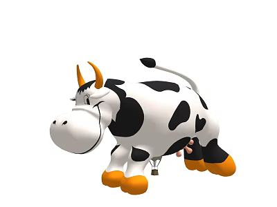 Cute Black And White Cartoon Cow With Yellow Horns And Hooves 3d model