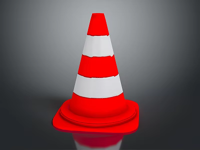 Red And White Striped Traffic Cone With Sturdy Red Base And Clear Visibility 3d model