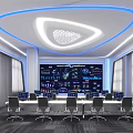 Modern Control Room With Large Screens Data Charts And Ergonomic Office Desks