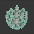 Traditional Sculpture Carving With Three Human Figures And Decorative Openwork Design
