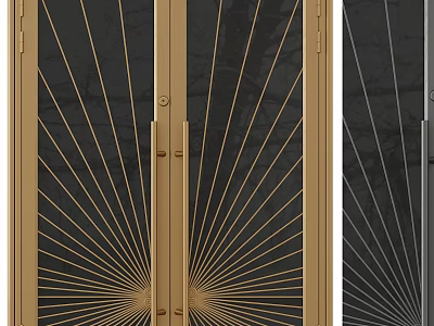 Gold And Black Double Doors With Radiant Lines Glass Panels And Metal Frame 3d model