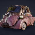 Small Old Rusty Vintage Car With Reddish Brown Surface And Retro Design 3d model
