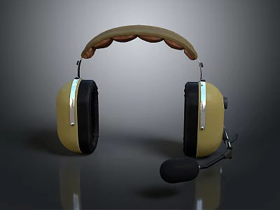 Yellow Over Ear Electronic Headphones With Built in Microphone And Comfortable Headband 3d model