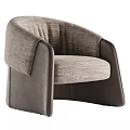 Modern Leisure Chair with Grey Fabric Brown Leather Curved Armrests and Minimalist Design