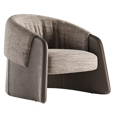 Modern Leisure Chair with Grey Fabric Brown Leather Curved Armrests and Minimalist Design 3d model