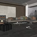 Modern Living Room Interior With L Shaped Sofa Fireplace Large Windows And Mountain View 3d model
