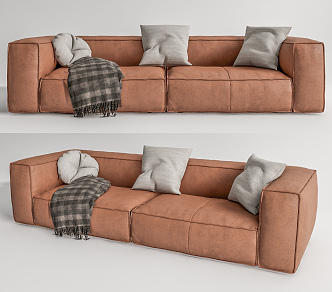 Modern Double Sofa Leather Multiplayer Sofa 3d model