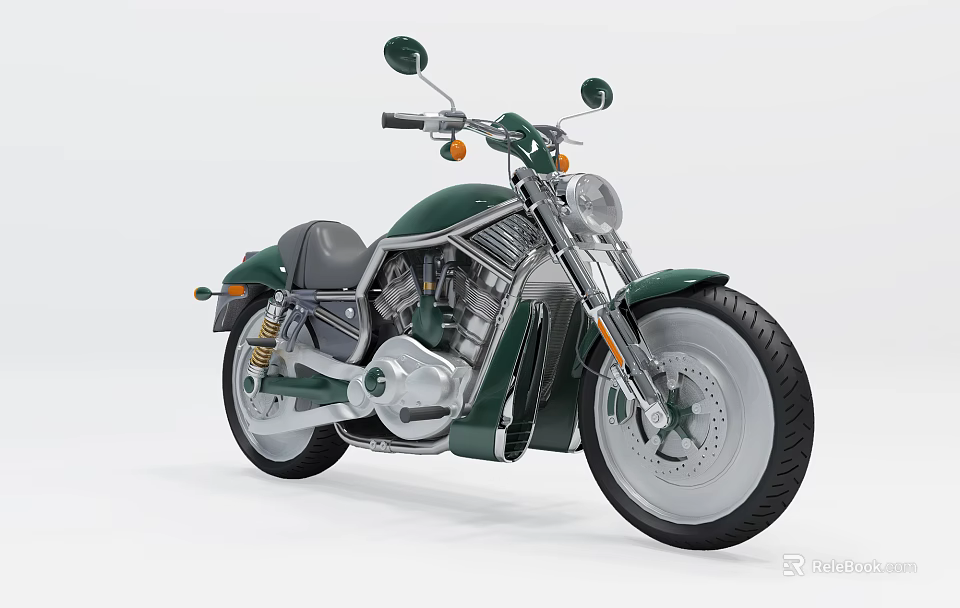 Classic Green Motorcycle With Black Seat Silver Engine Chrome Accents And Headlight 3d model 