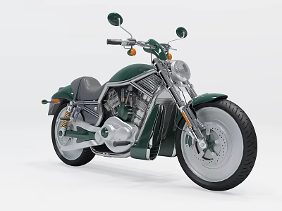 Classic Green Motorcycle With Black Seat Silver Engine Chrome Accents And Headlight 3d model
