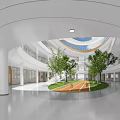 School Hall Interior With Curved Structures And Students 3d model