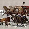 Traditional Horse Carriages With Multiple Horses Covered Tops And Wooden Wheels Design