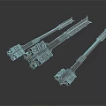 Three Metallic Industrial Mechanical Components With Intricate Textures And Long Structures