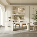 Elegant Light Colored Dining Room Interior With Chandelier Dining Table Chairs And Potted Plant