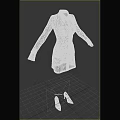 Black Double Breasted Dress with White Collar Cuffs Gold Buttons and Black High Heels