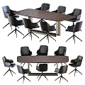 Modern Office Conference Desk With Wooden Surface And Black Ergonomic Chairs