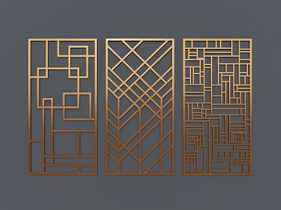 Golden Decorative Room Dividers With Intricate Geometric Patterns And Modern Style 3d model