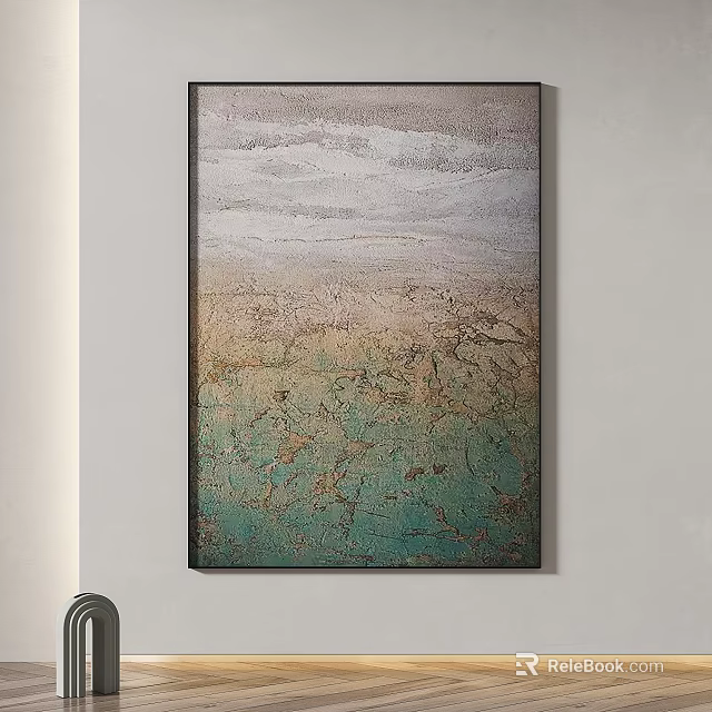 Abstract Painting With Teal Gold Gray Tones And Textured Surface Modern Design 3d model 