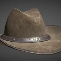 Brown Cowboy Hat with Distressed Texture Leather Band and Star Shaped Buckle Wide Brim