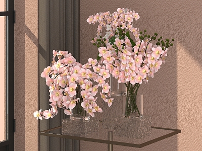 Flowers Orchid Clivia Flower Potted Water Corrugated Vase Table Chen Mei Chen 3d model