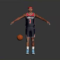 Man wearing CAPITALS 3 basketball jersey red headband arm tattoos and blue sneakers with basketball