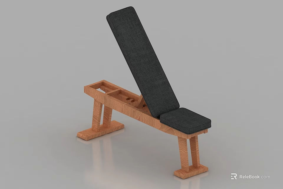 Adjustable Fitness Workout Bench For Strength Training With Wooden Frame Black Cushion 3d model 