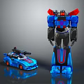 Blue Toy Robot With Red Accents And Matching Transformable Sports Car Model
