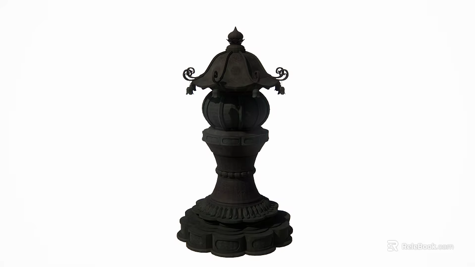 Traditional Black Decorative Tower Sculpture With Intricate Ornate Carvings And Base 3d model 