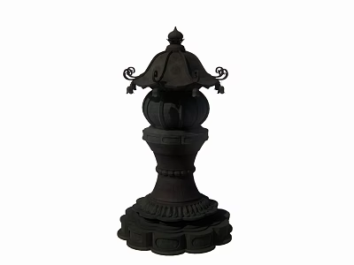 Traditional Black Decorative Tower Sculpture With Intricate Ornate Carvings And Base 3d model