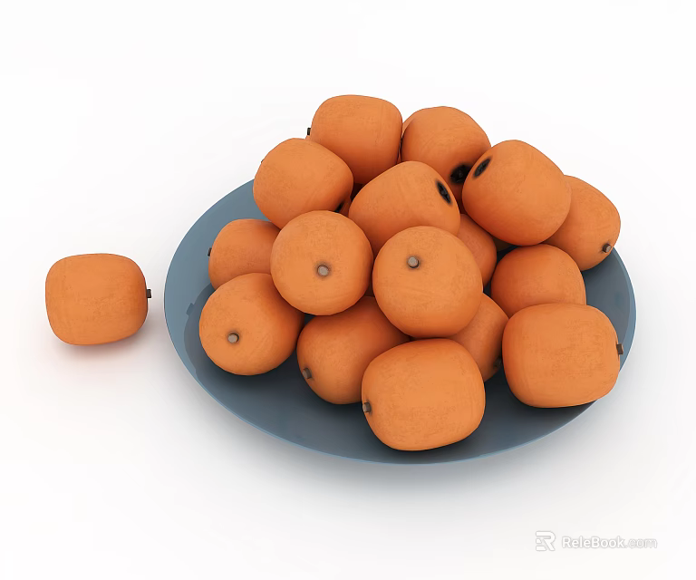 Pile of Fresh Orange Fruits on Blue Plate with One Beside 3d model 